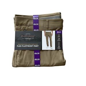NWT Mens Weatherproof Khaki Weather-Flex Pants Performance Flat Front 40 W 34 L